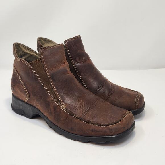 Timberland Women Brown Leather Slip On Ankle Boots Booties Size 8.5 M Casual - Picture 1 of 8